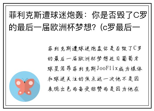 菲利克斯遭球迷炮轰：你是否毁了C罗的最后一届欧洲杯梦想？(c罗最后一次欧洲杯)