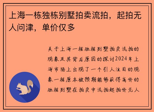上海一栋独栋别墅拍卖流拍，起拍无人问津，单价仅多