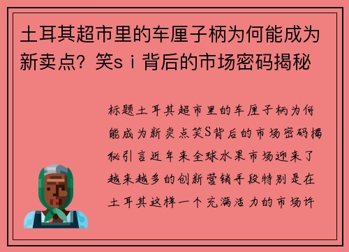 土耳其超市里的车厘子柄为何能成为新卖点？笑sⅰ背后的市场密码揭秘